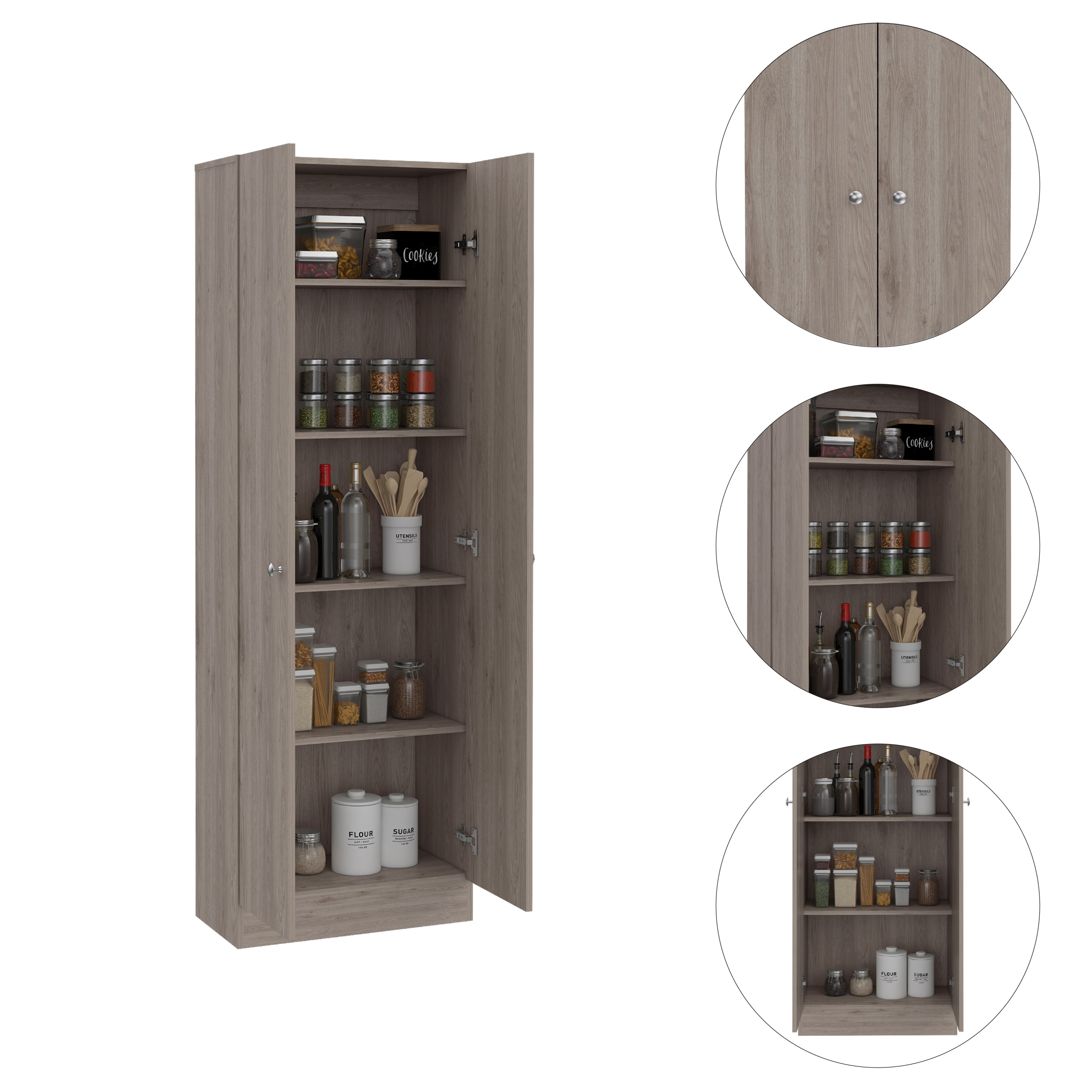 Multistorage Pantry Cabinet, Five Shelves, Double Door Cabinet -Light Gray | Premium Home Decor - Grand Goldman