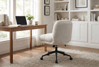 Cross Legged Office Chair No Arms, Adjustable Swivel Wider & Thickened, Ergonomic Desk Chair for Home Office, Vanity,White - 
