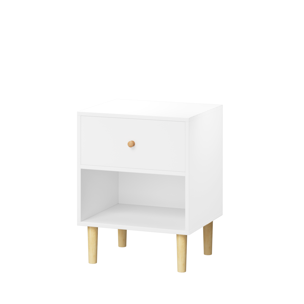 23.22''H White MDF Wooden Nightstand with One Drawer and One Shelf for Kids and Adults - Grand Goldman Shop