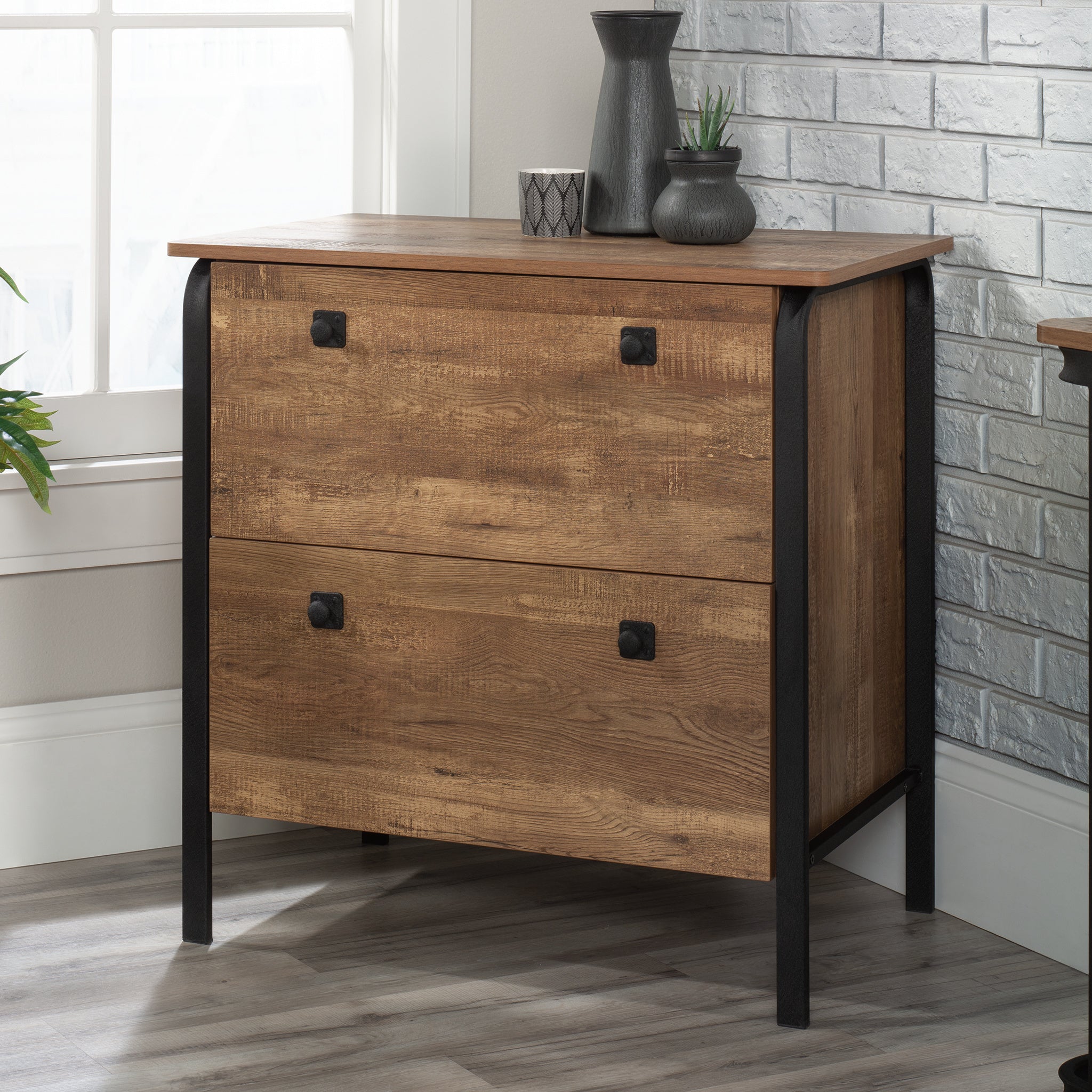 Lateral File with Bold Design, Oak finish | Premium Home Decor - Grand Goldman