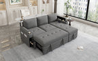 Modern L-shaped Convertible Sofa Bed with Storage, Cup Holders, USB Ports, Gray Chenille, 83.5' - Grand Goldman Shop