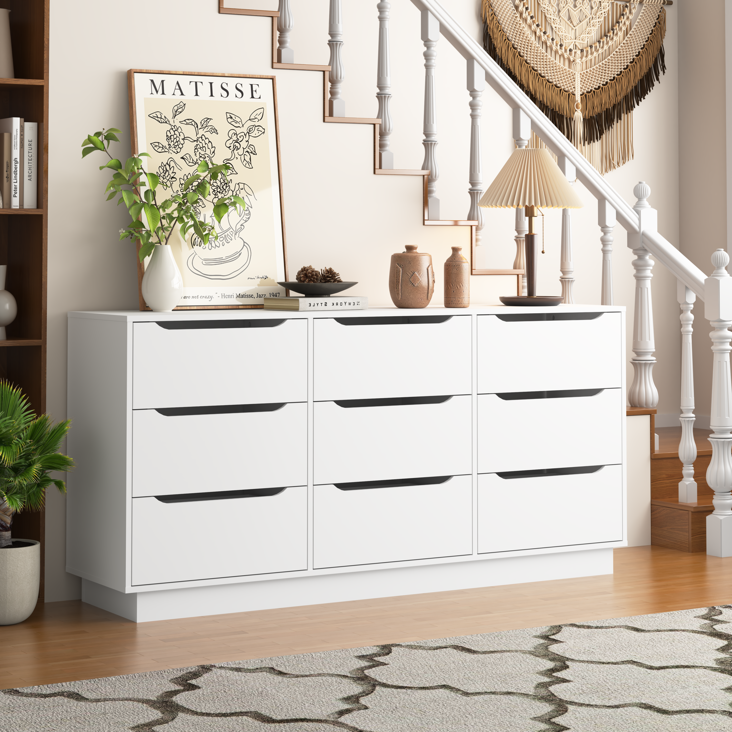 9 Drawer Dresser for Bedroom with Deep Drawers, Large Floor Wood Dressers & Chest of Drawers , Modern White Long Dressers for Closet Living Room - Grand Goldman Shop