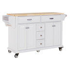Kitchen Island with Rubber wood Countertop, Kitchen Cart on 5 Wheels with Storage Cabinet and 5 Drawers for Dinning Room, White - Grand Goldman Shop