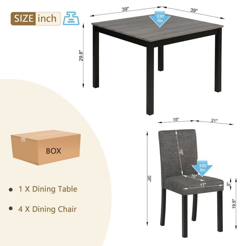 Modern 5-Piece Dining Table Set with 4 Chairs for Kitchen or Dining Room – Light Grey & Black Two-Tone - Grand Goldman Shop