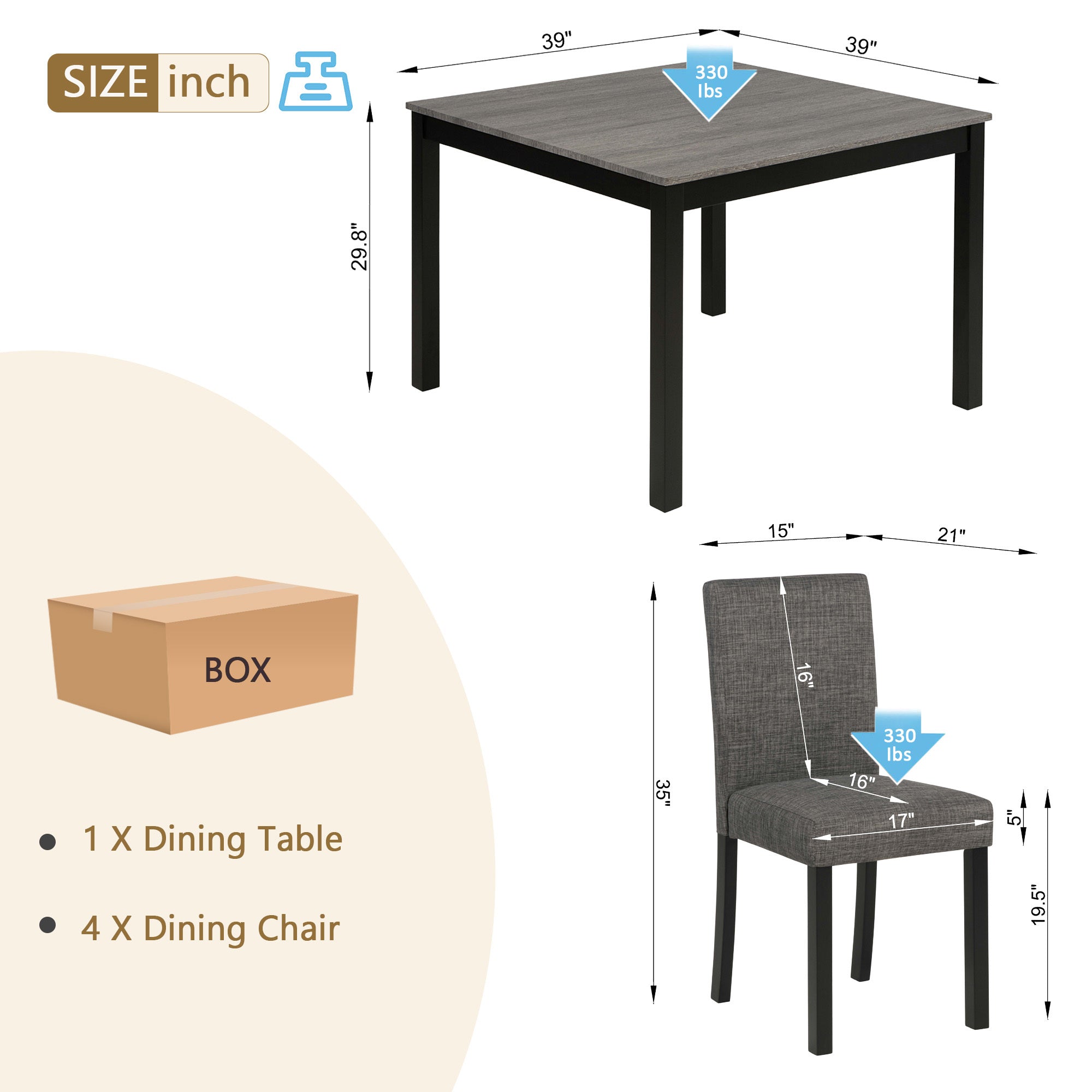 Modern 5-Piece Dining Table Set with 4 Chairs for Kitchen or Dining Room – Light Grey & Black Two-Tone - Grand Goldman Shop