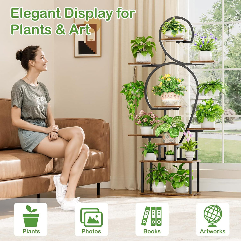 Plant Stand Indoor with Grow Light, 9-Tiered 63' Tall Indoor Plant Shelves for Multiple Plants, Large Metal Plant Shelf, Lighted Plant Stand for Indoor, Balcony, Living Room - Grand Goldman Shop