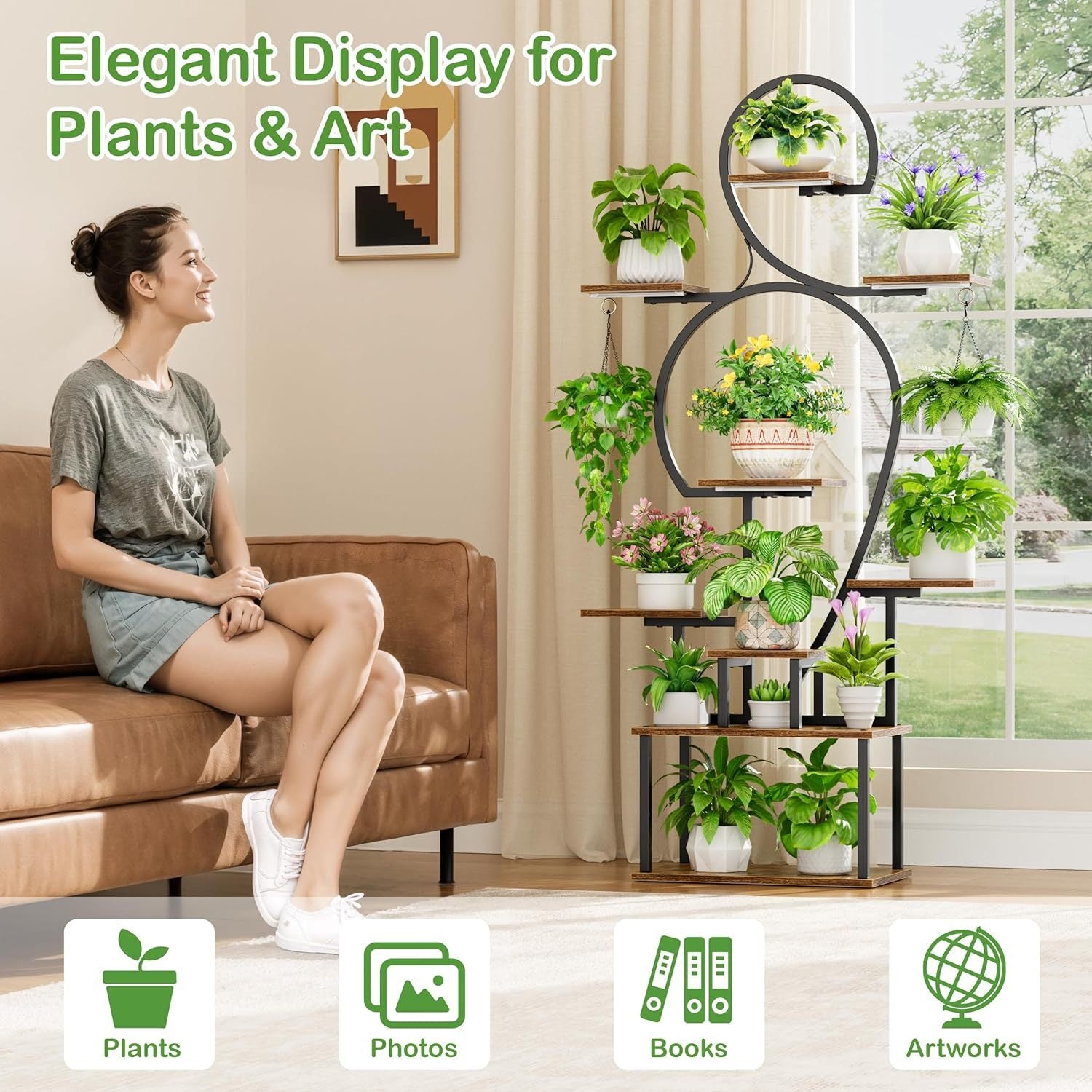 Plant Stand Indoor with Grow Light, 9-Tiered 63' Tall Indoor Plant Shelves for Multiple Plants, Large Metal Plant Shelf, Lighted Plant Stand for Indoor, Balcony, Living Room - Grand Goldman Shop