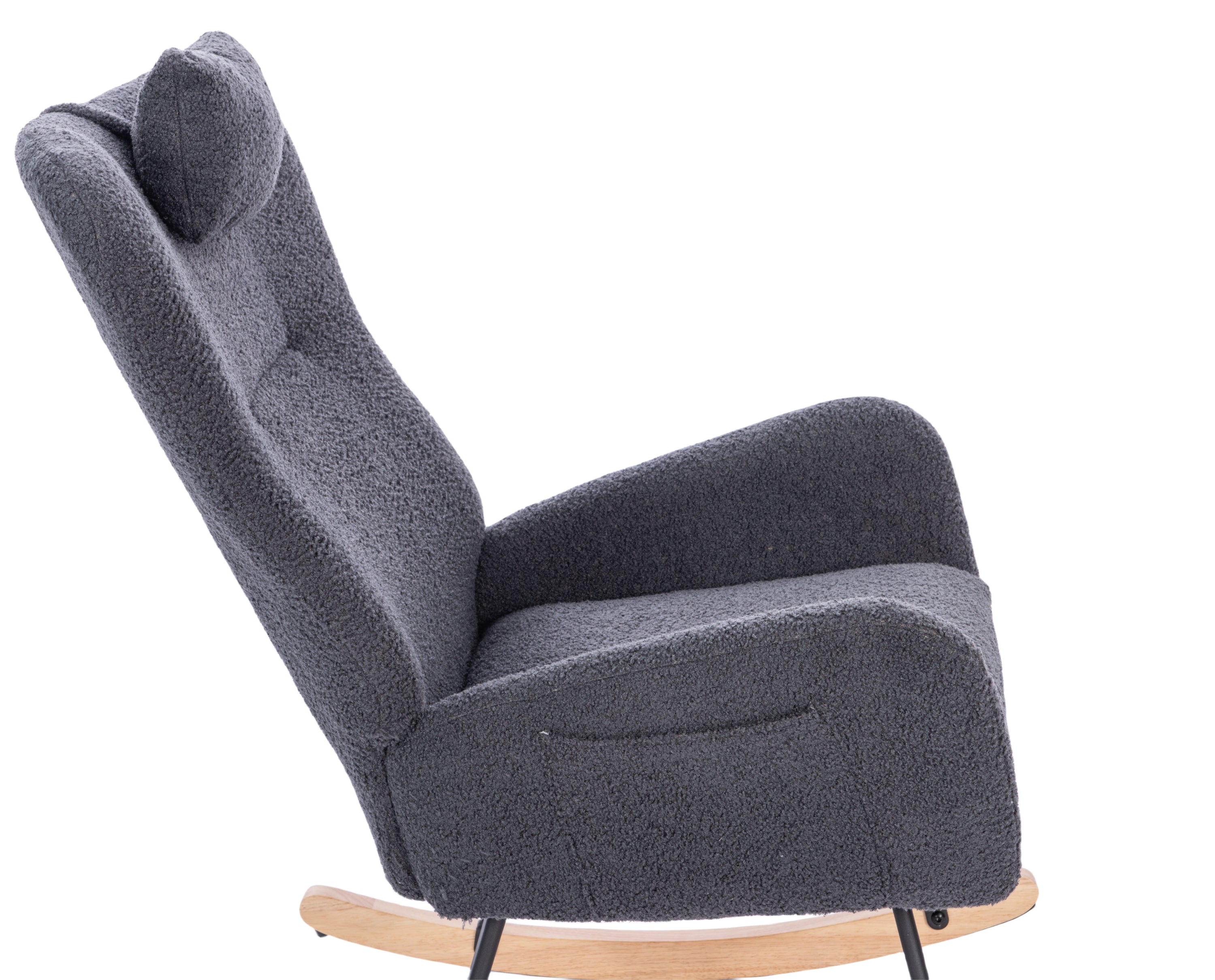 Teddy Upholstered Nursery Rocking Chair for Living Room Bedroom(DARK GREY Teddy) - Grand Goldman Shop