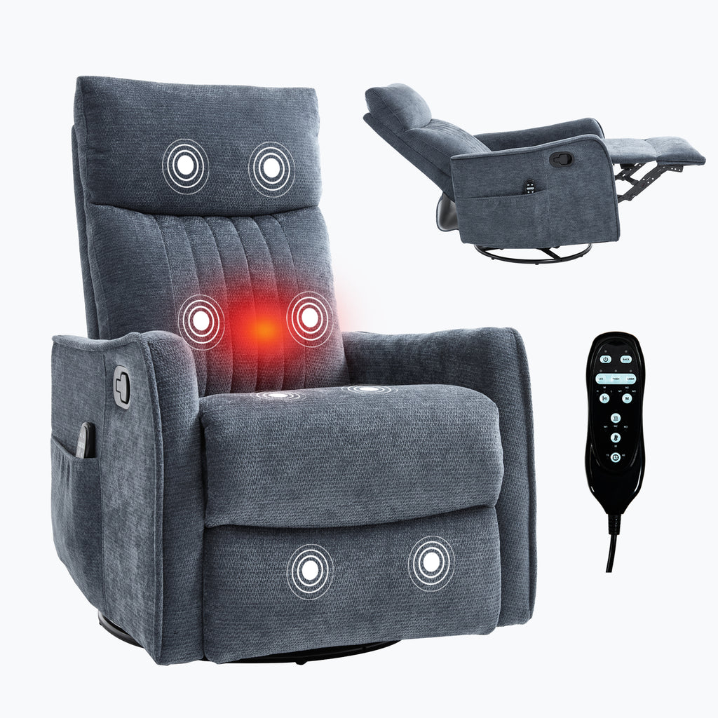 Blue Heat Massage Manual Recliner Chair with Rocker and Swivel in Fabric for Living Room - Grand Goldman Shop