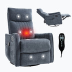 Blue Heat Massage Manual Recliner Chair with Rocker and Swivel in Fabric for Living Room - Grand Goldman Shop