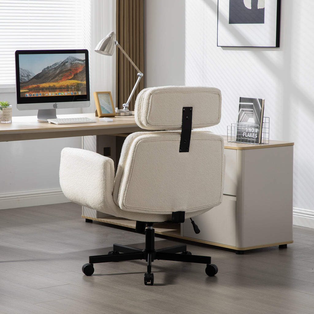 Criss Cross Chair with Adjustable Armrests & Wheels & Headrest, Lounge Vanity Desk Chair with Wide Seat for Cross-Legged Sitt