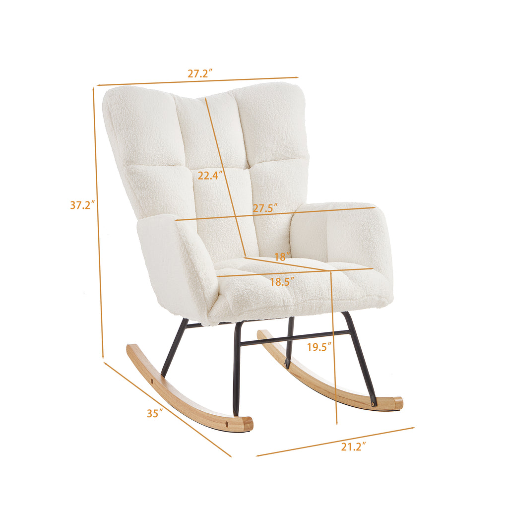Glider Chair for Living Room Tufted Upholstered Teddy Fabric Rocking Chair with Metal Frame Accent Chair Ivory White - Grand Goldman Shop