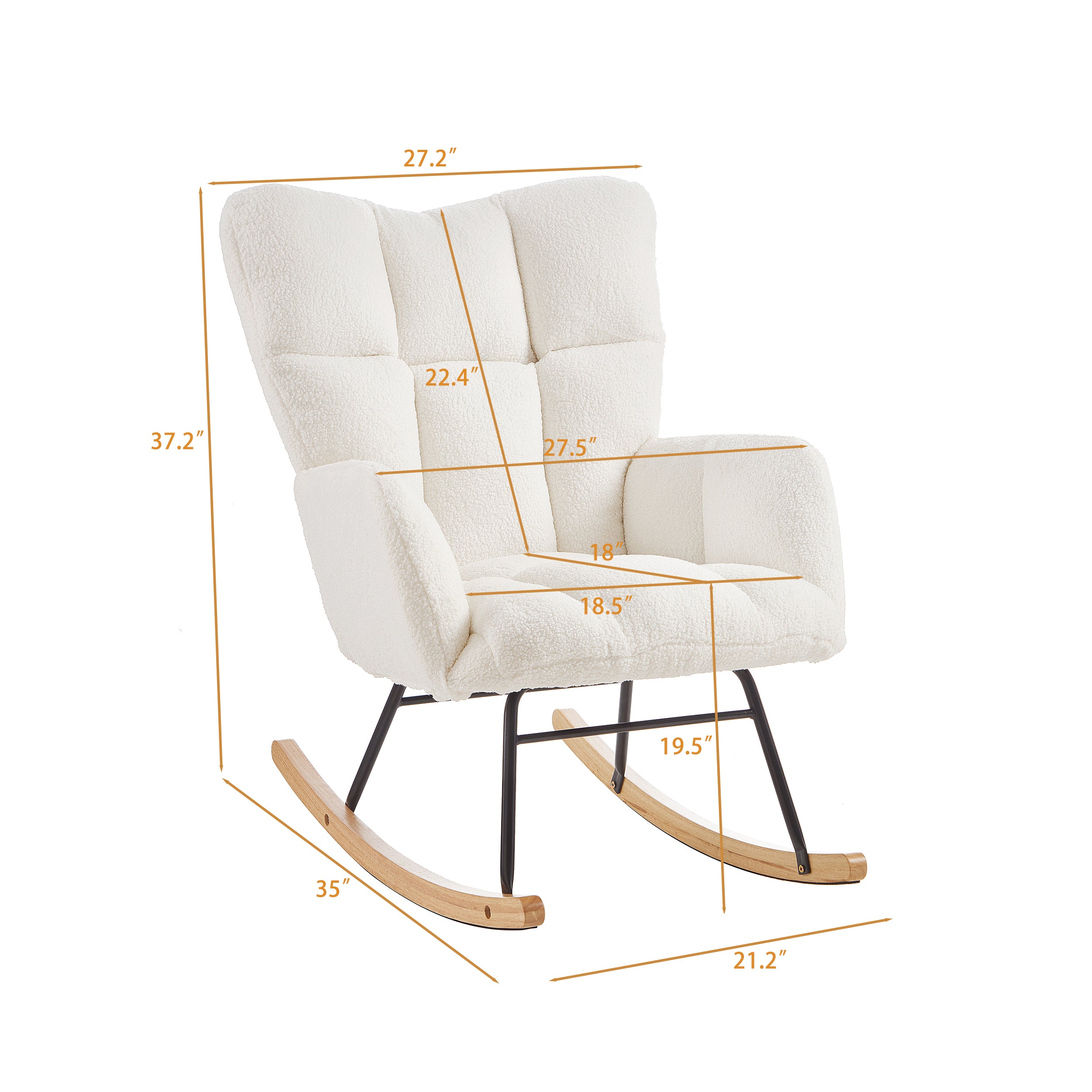 Glider Chair for Living Room Tufted Upholstered Teddy Fabric Rocking Chair with Metal Frame Accent Chair Ivory White - Grand Goldman Shop