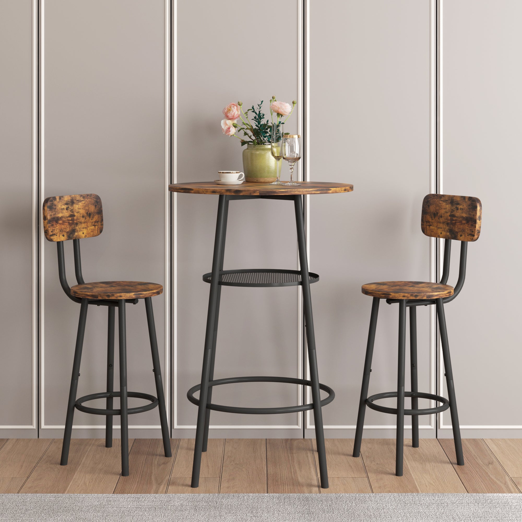 Bar table, equipped with 2 bar stools , with backrest and partition - Grand Goldman Shop