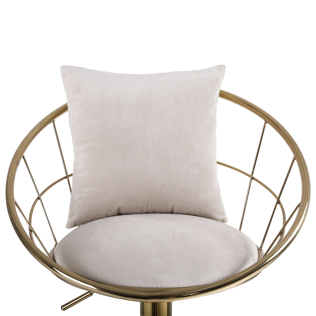 Off-White Velvet Bar Chair, Pure Gold Plated, Unique Design, 360-Degree Rotation, Adjustable Height, Suitable for Dining Room and Bar, Set of 2 - Grand Goldman Shop