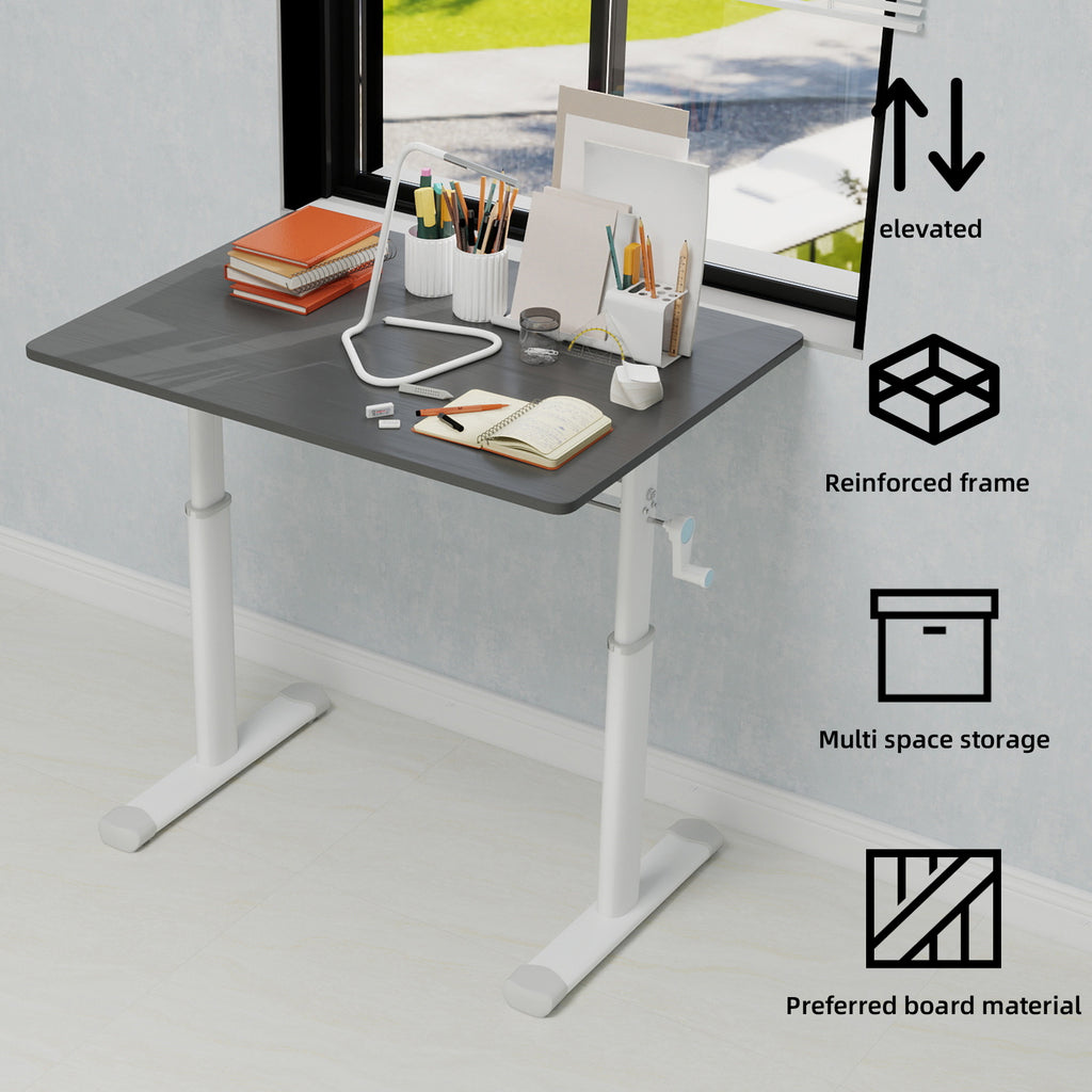 Adjustable Study Desk for Kids and Adults, Height-Adjustable Home Office Desk, White Frame with Gray Tabletop, 60cm x 80cm Co