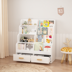 Kids Bookshelf with 2 Storage Drawers, Front-Facing Children's Bookcase and Toy Organizer, Multi-Tier Reading Shelf for Toddl