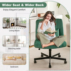 Green Velvet Criss Cross Armless Office Chair with Wheels - Comfortable & Stylish for Home Office, Meditation, and Makeup Use