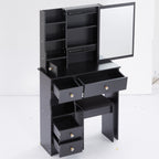 29.2' Small Space Left Drawer Desktop Vanity Table + Cushioned Stool, Extra Large Right sliding mirror, Multi Layer High Capacity Storage, Practical Fashionable Dresser, EPA, GCC, UL Certificate - Grand Goldman Shop