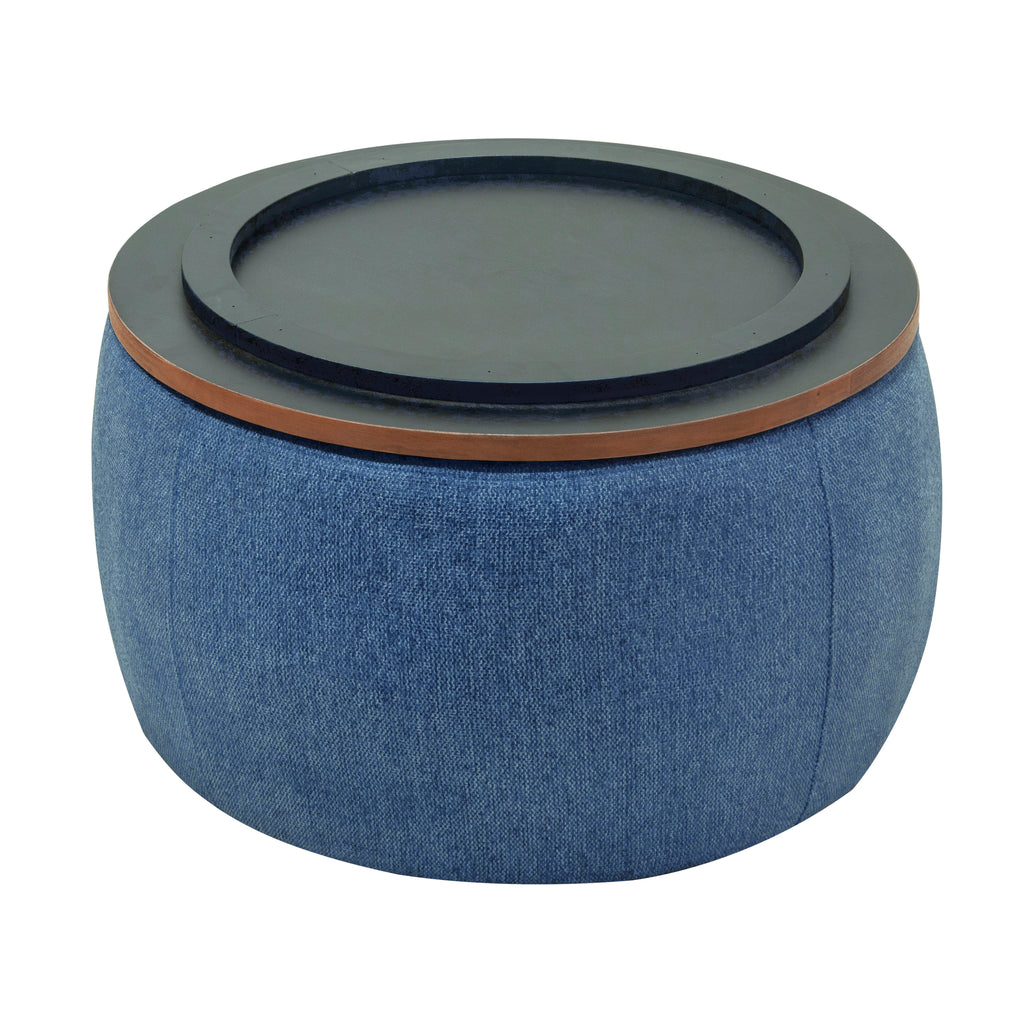 Round Storage Ottoman, 2 in 1 Function, Work as End table and Ottoman, Navy (25.5'x25.5'x14.5') - Grand Goldman Shop