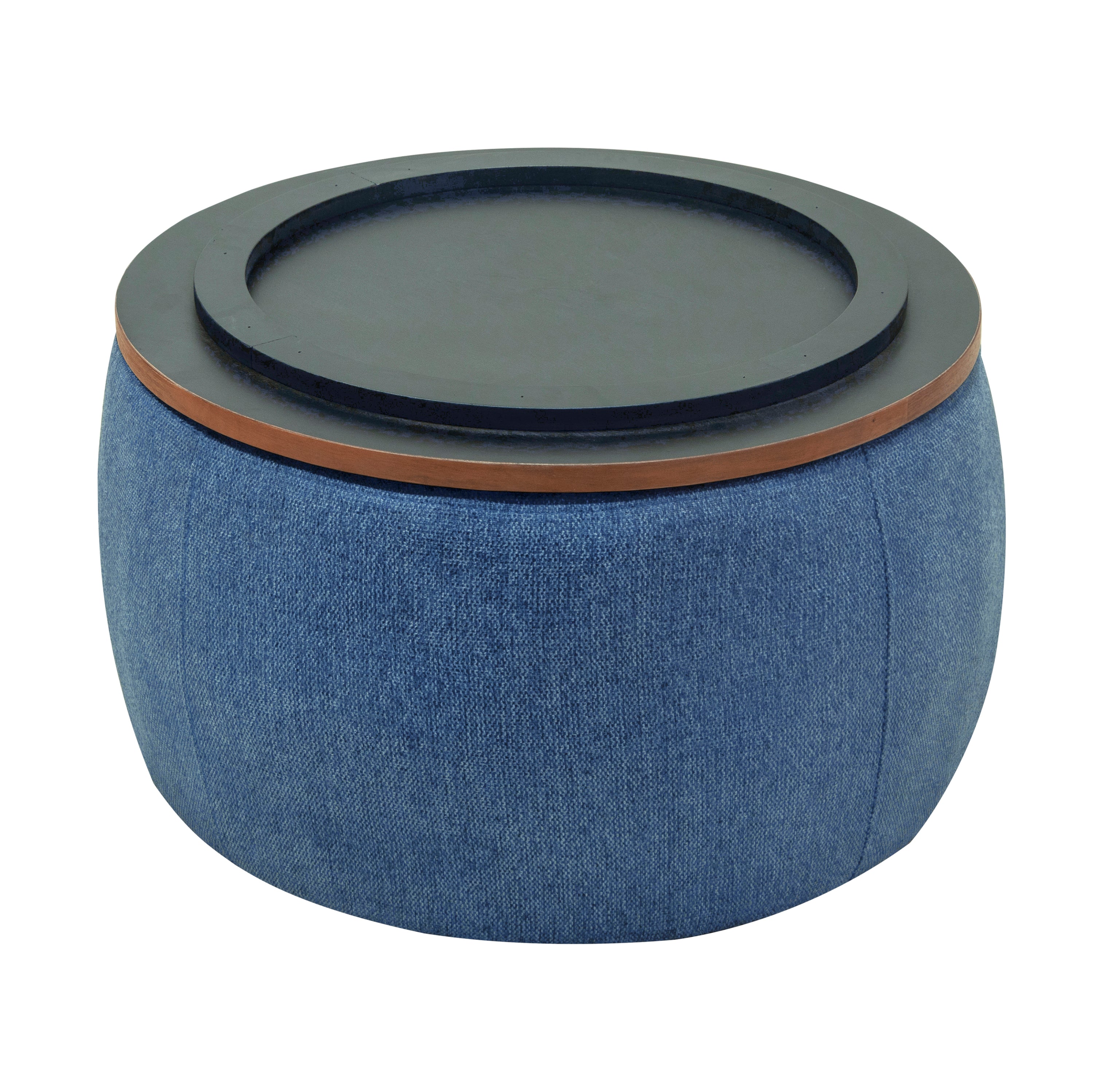 Round Storage Ottoman, 2 in 1 Function, Work as End table and Ottoman, Navy (25.5'x25.5'x14.5') - Grand Goldman Shop