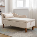 Beige Chaise Lounge Indoor, Velvet Lounge Chair for Bedroom with Storage & Pillow, Modern Upholstered Rolled Arm Chase Lounge for Sleeping with Nailhead Trim for Living Room Bedroom Office - Grand Goldman Shop