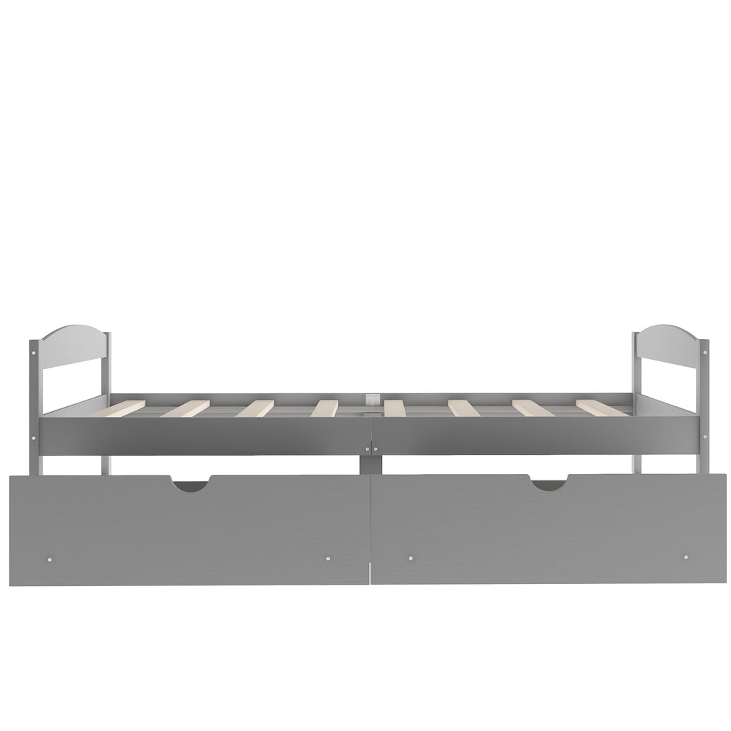 Gray Twin Size Platform Bed with Two Drawers, Pine Wood and MDF Construction - Grand Goldman Shop