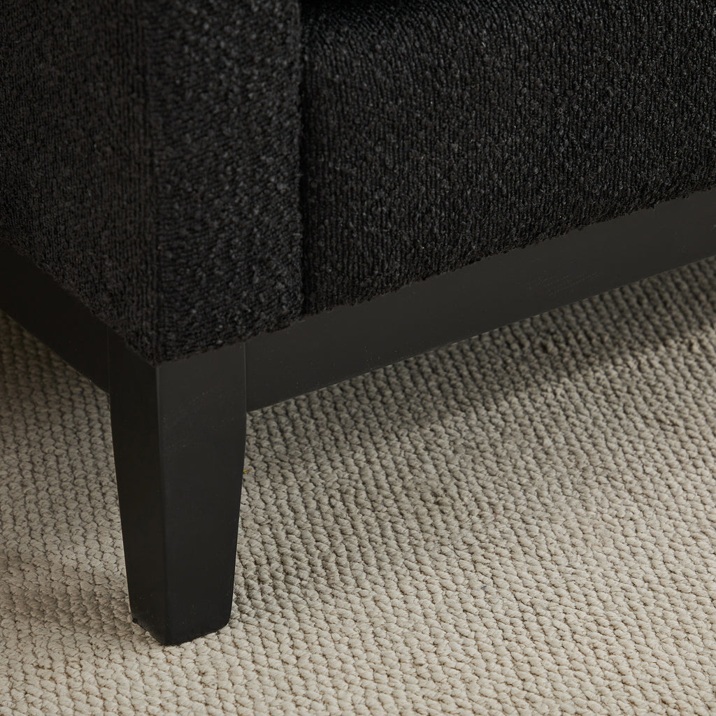 Elegant Upholstered Bench, Daybed, Ottoman with Wood Legs & 2 Bolster Pillows, Black Boucle, 66.34' - Grand Goldman Shop