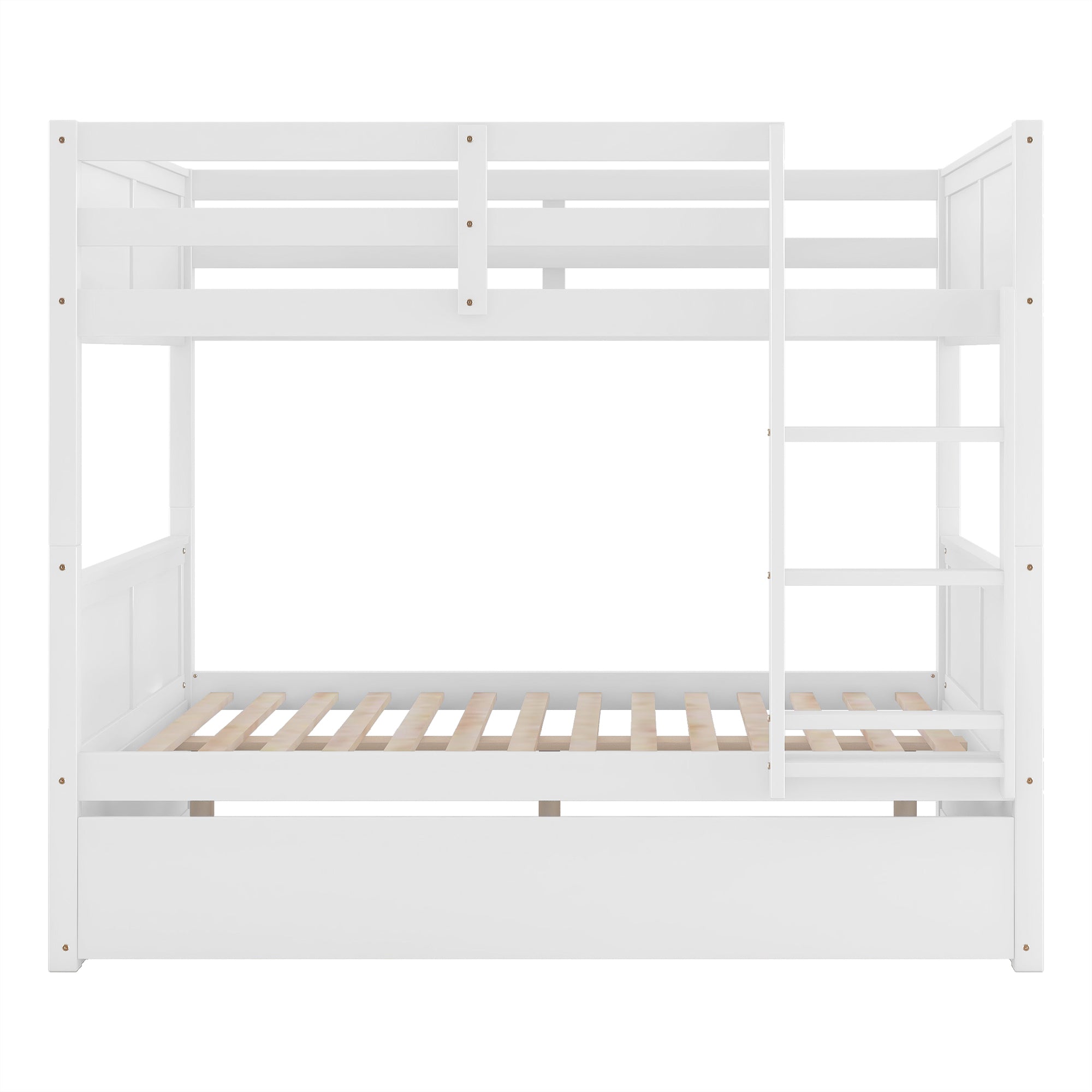Brawnson Full over Full Bunk Bed with Twin Trundle, White - Grand Goldman Shop
