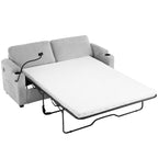 Corduroy Sleeper Sofa Loveseat with Full Size Mattress, USB Ports, Cup Holders, Side Pockets, and Phone Holder, Grey - Grand Goldman Shop