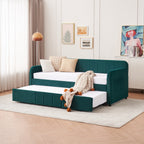 Twin Upholstered Daybed Frame with Trundle, Twin Size Sofa Bed for Bedroom Living Room Guest Room, Wood Slat Support,Emerald - Grand Goldman Shop