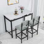 Modern Dining Table and Chairs for 2, Marble Finishes Dining Table Set with 2 Upholstered Chairs, Kitchen Table Set Bar Pub Set for Breakfast Nook, Dining Room, Rustic Black, Grey Chair - Grand Goldman Shop