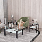 Modern Tempered Glass Tea Coffee End Table Set of 2, Transparent/Black, Metal Legs, Square Design - Grand Goldman Shop