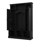 ON-TREND Modern All-in-One Hall Tree with Adjustable Shelves, Classic Arched Farmhouse Storage Bench with Dual Side Cabinets, Elegant Entryway Organizer with 7 Hooks for Mudroom, Hallway, Black - Grand Goldman Shop