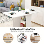 Folding Drop Leaf Dining Table with 6 Wheels and 2-Layer Storage Shelf, Space Saving Table for Small Spaces, 47.2 inch D x 23.6 inch W x 30.3 inch H, White - Grand Goldman Shop