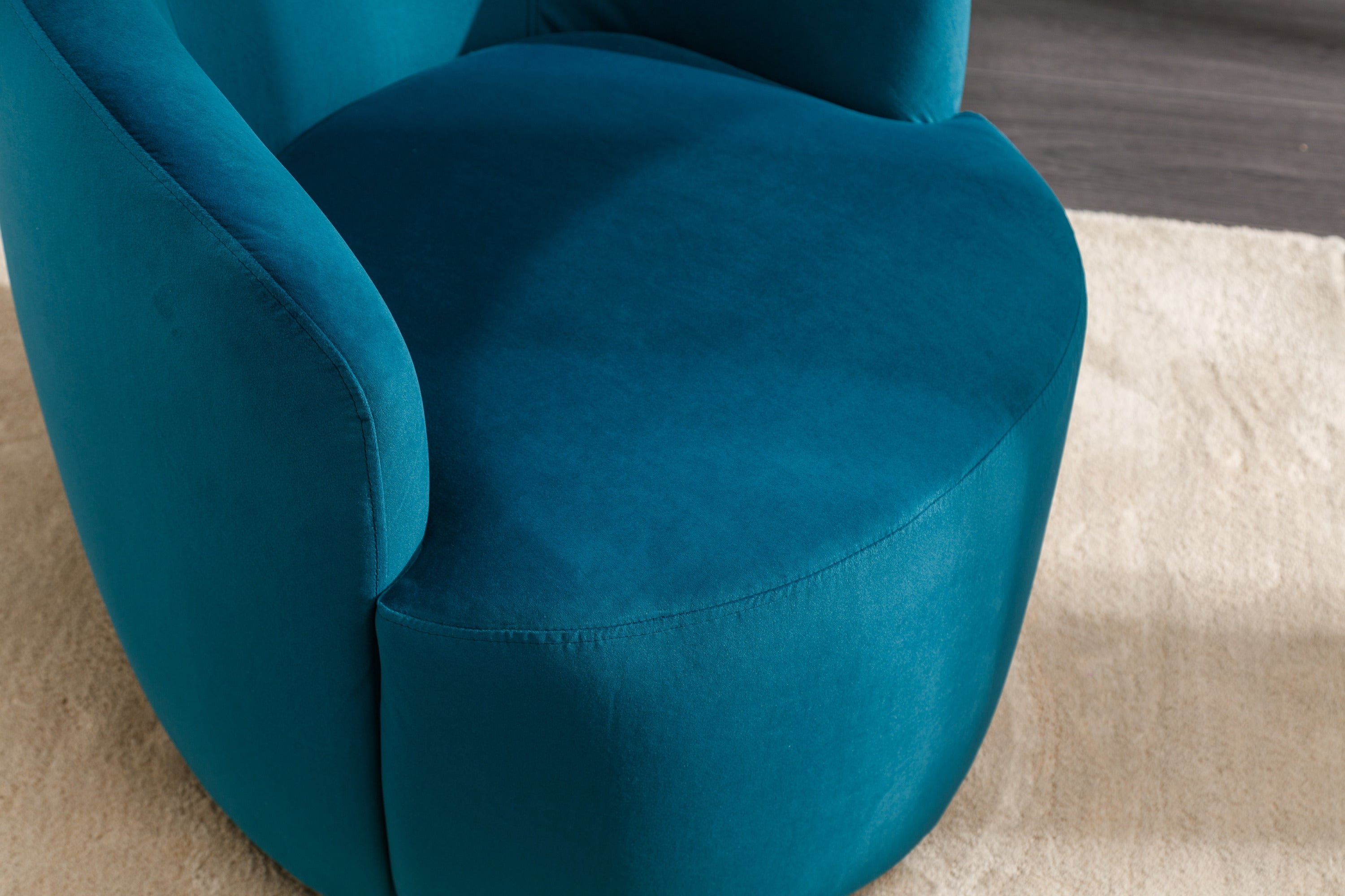 Velvet Fabric Swivel Accent Armchair Barrel Chair With Black Powder Coating Metal Ring,Teal - Grand Goldman Shop