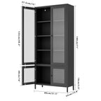 Large Metal Storage Cabinet Display Cabinet with 4 Glass Doors 5 Shelves Side Cabinet Bookcase Freestanding Cabinet for Bedro