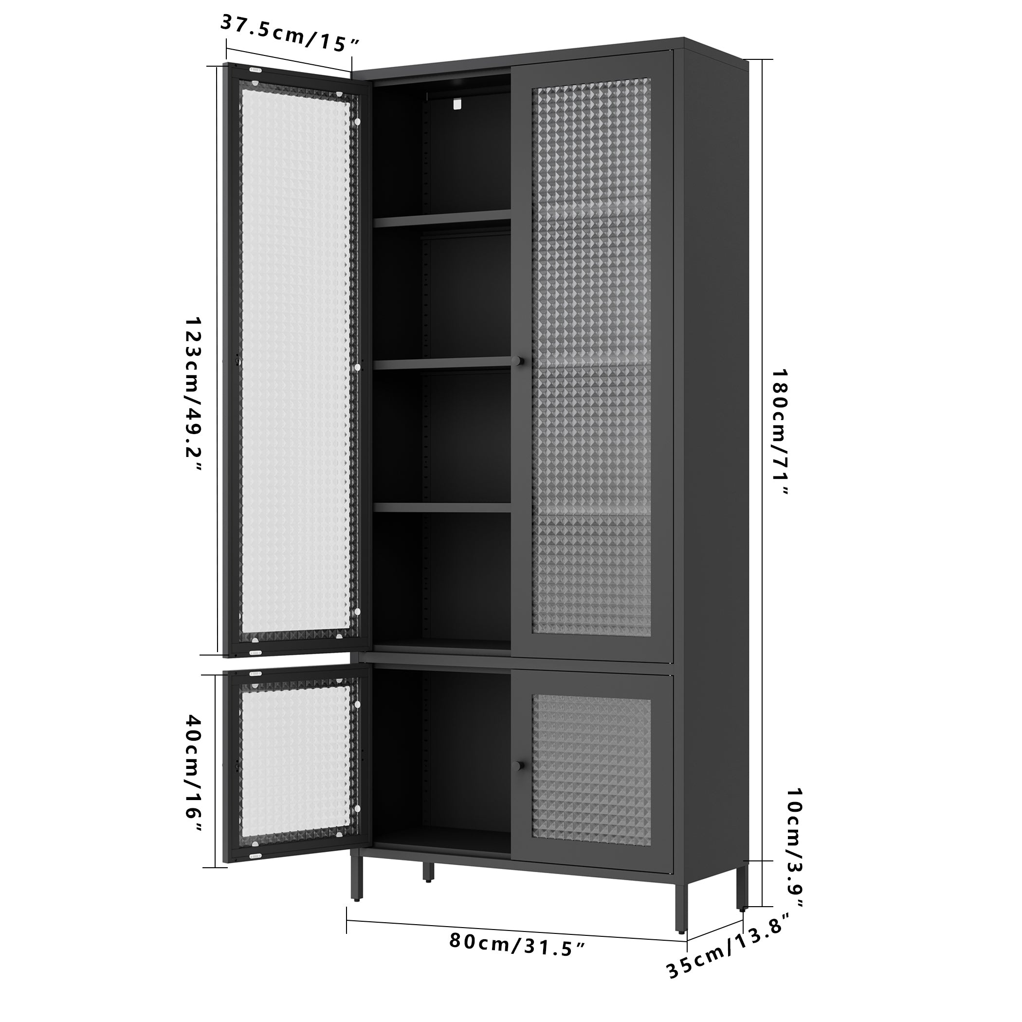 Large Metal Storage Cabinet Display Cabinet with 4 Glass Doors 5 Shelves Side Cabinet Bookcase Freestanding Cabinet for Bedro