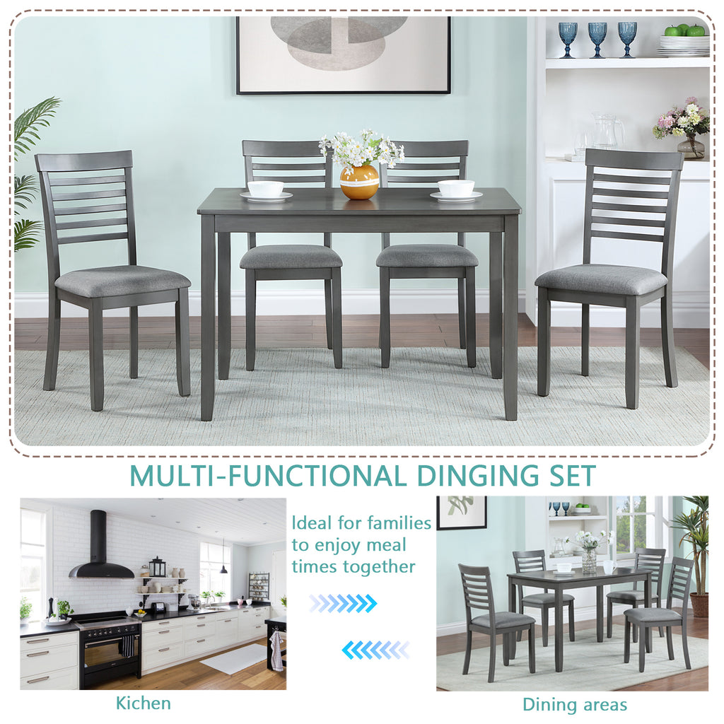 5PCs Modern Dining Set, Rectangular Wooden Dining Table with 4 Upholstered Chairs for Kitchen, Dining Room, Gray - Grand Goldman Shop