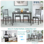 5PCs Modern Dining Set, Rectangular Wooden Dining Table with 4 Upholstered Chairs for Kitchen, Dining Room, Gray - Grand Goldman Shop