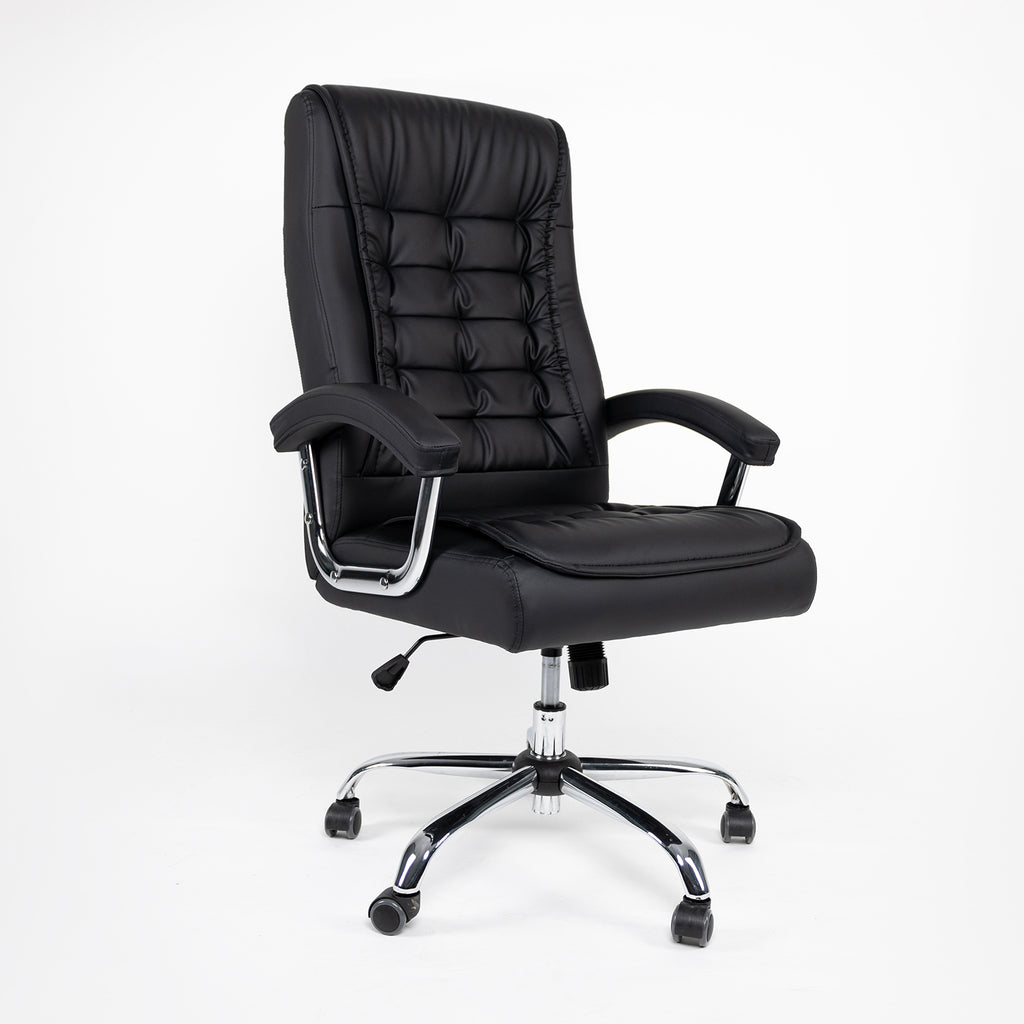 Executive Office Chair High Back PU Leather Desk Chair with Spring Seat Cushion, Ergonomic Swivel Computer Chair with Chrome 