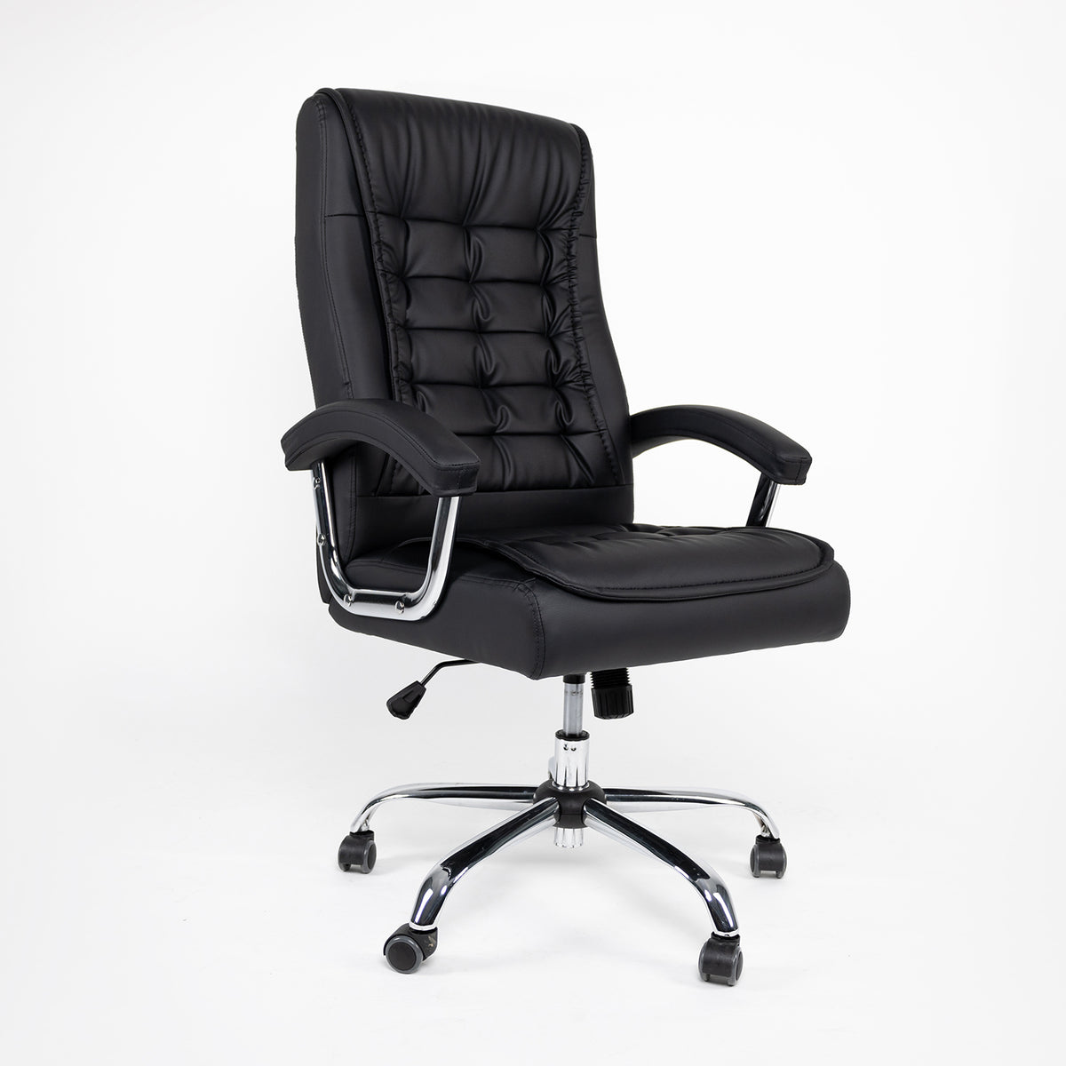 Executive Office Chair High Back PU Leather Desk Chair with Spring Seat Cushion, Ergonomic Swivel Computer Chair with Chrome 
