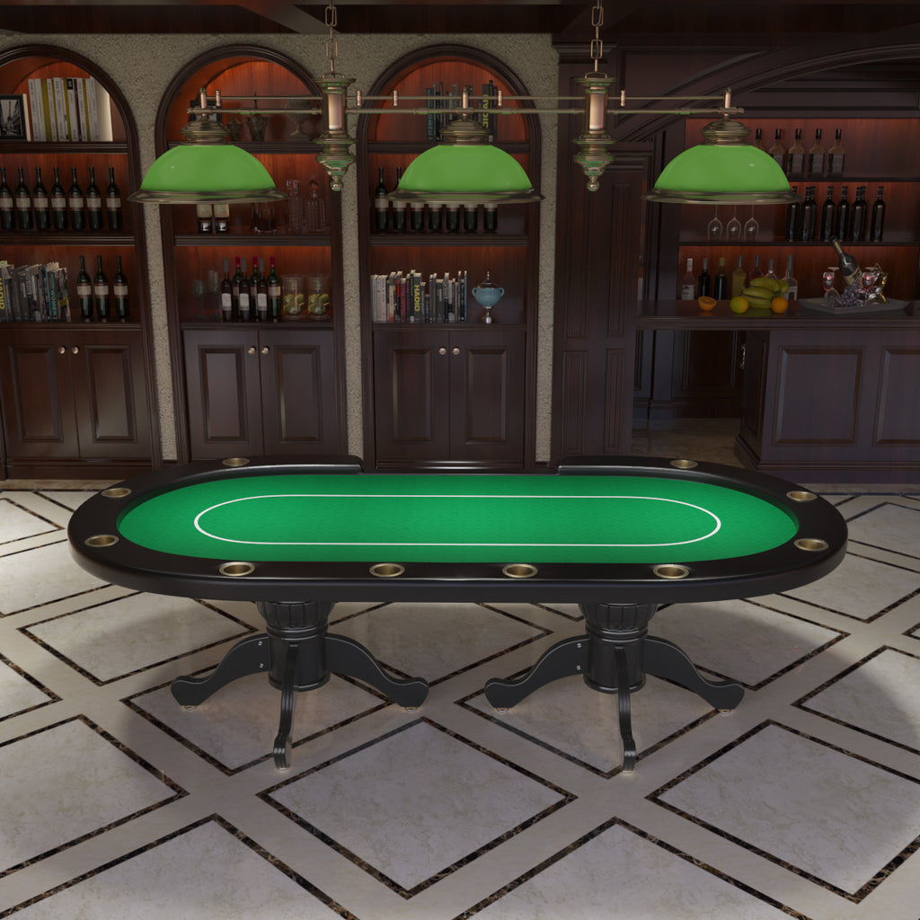 96' Oval Aura Poker Table for 10 Players Texas Holdem Poker Card with Bet Line Felt Surface Jumbo Cup Holders Green - Grand G