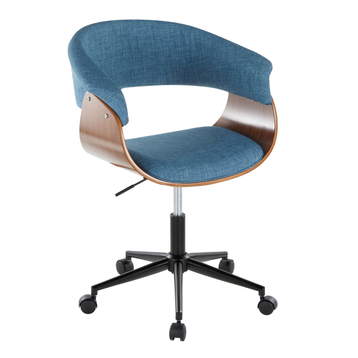 Mid-Century Modern Office Chair in Black Metal, Walnut Wood and Blue Fabric | Premium Home Decor - Grand Goldman