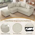 Modern L-shaped Sectional Pull Out Sofa Bed with USB Ports and Storage Ottoman, Beige, Jacquard Fabric, 82.6' - Grand Goldman Shop