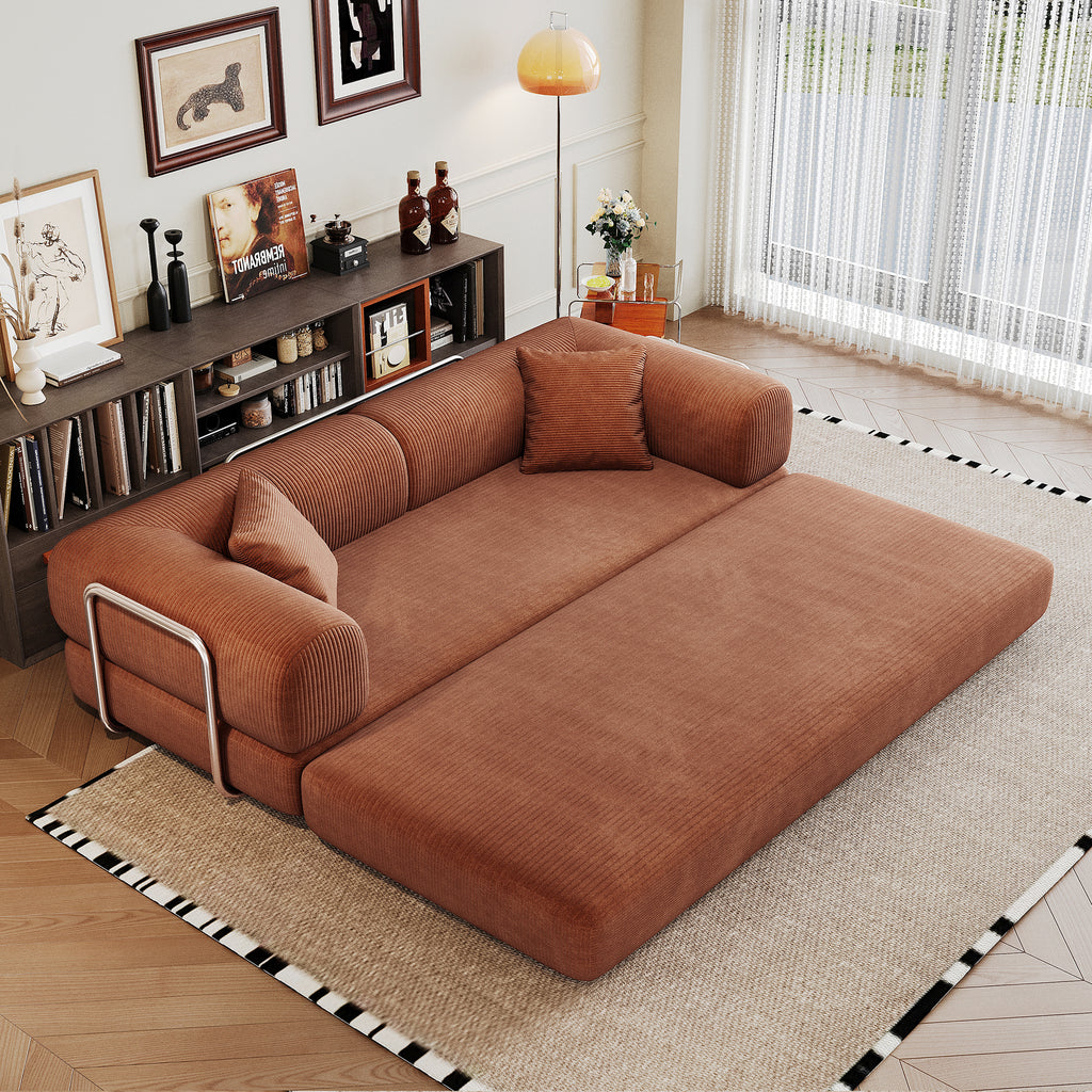 78.8' Compression Sofa,Convertible Floor Sofa Bed-with Pillow Back Support Armrest,Comfy Futon Couch Sleeper Bed,Loveseats Boneless Modular Sectional Sofa,Corduroy fabric,for Living Room,Bedroom,Brown - Grand Goldman Shop