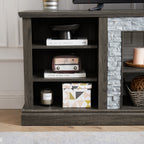 Large TV Stand TV Desk Storage Rack with Faux Stacked Stone Surround,Media Console Table with Large Storage Cabinet,Modern TV Media Entertaionment Stand,GREY, 70.12'W*15.35'D*25.83'H - Grand Goldman Shop