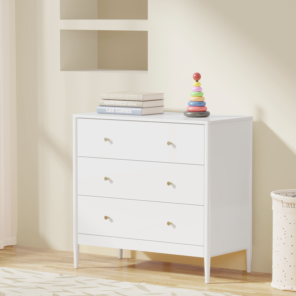3 Drawer Dresser Chest, Modern White Storage Cabinet, MDF Wood Organizer for Bedroom, Living Room, Entryway, Small Space Furniture - Grand Goldman Shop