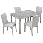 5 Piece Wooden Dining Table Set, Kitchen Table Set with a Rectangular Table and 4 Upholstered Chairs, Wooden Dining Room Table with Crystal Decoration and Chairs Set, Silver grey - Grand Goldman Shop