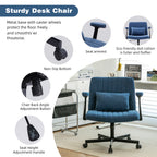 Modern Linen Blue Criss Cross Armrest Office Chair with Foldable Design, Soft Velvet Fabric, 36.6-Inch Height | Premium Home 